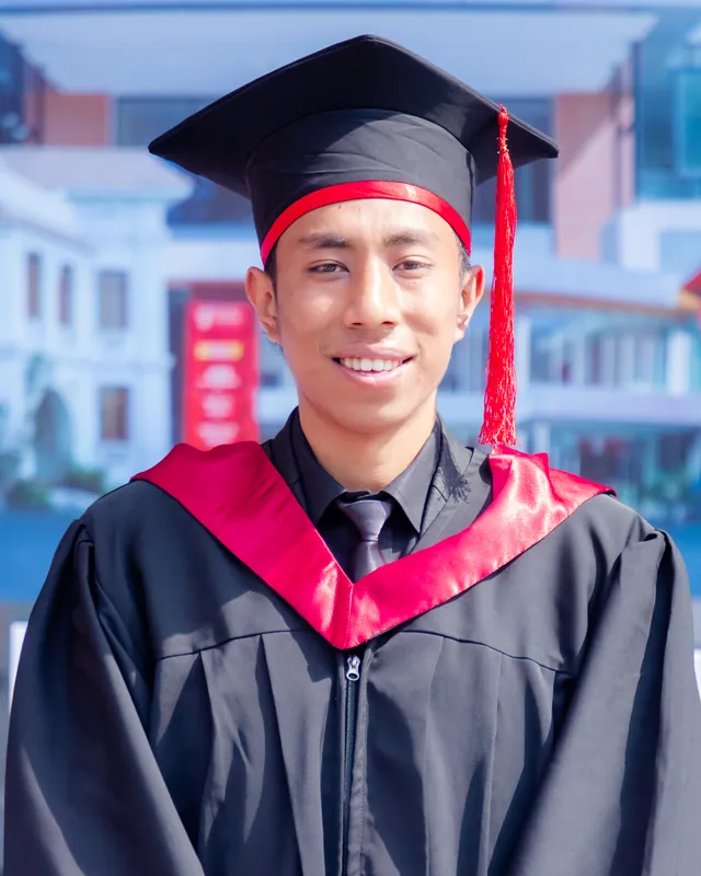 Aadarsh in graduation gown and cap at the IIMS College convocation, 2026.